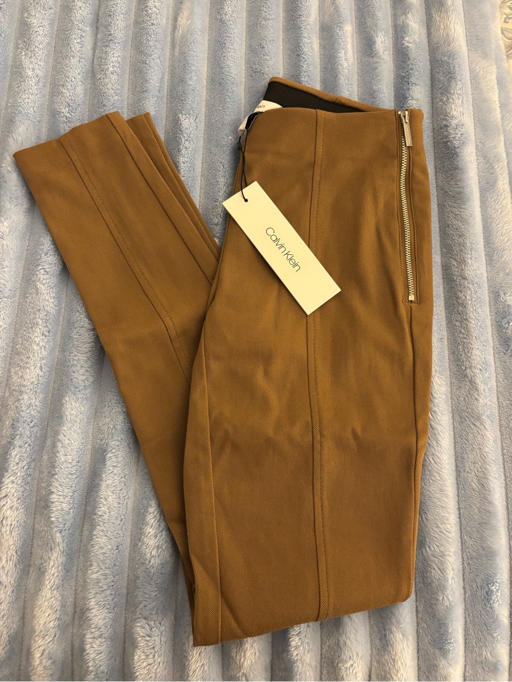 NWT!! Calvin Klein Women’s Brown/Tan Ponte Pants with Side Zip - XXS